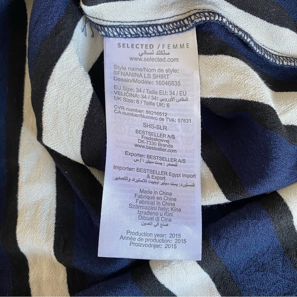 Selected Femme Long Sleeves Shirt Blue and White Stripe Dress Size EU34 - Picture 8 of 11